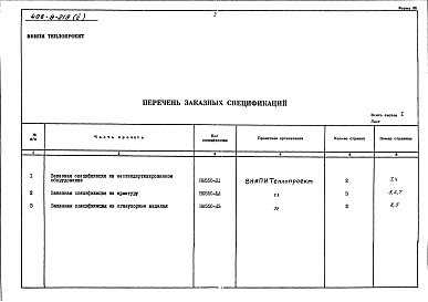 Состав фльбома. Типовой проект 406-9-219Альбом 2 Заказные спецификации (Н6550)