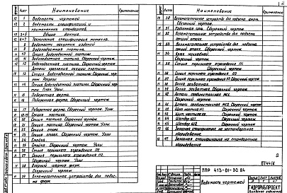 Состав фльбома. Типовой проект 413-01-30.84Альбом 2 Металлоконструкции и заказные спецификации (для выпусков 1,2,3)