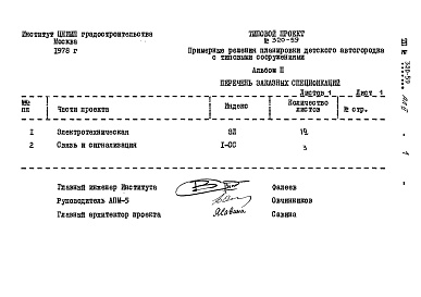 Состав фльбома. Типовой проект 320-59Альбом 2 Заказные спецификации      