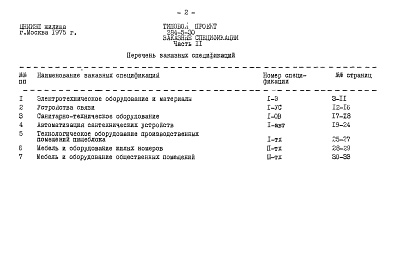 Состав фльбома. Типовой проект 284-5-30Альбом 11 Заказные спецификации