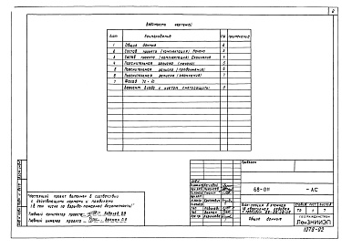 Состав фльбома. Типовой проект 68-011Альбом 2 Р0.0-2 Общая часть. Общая характеристика вариантов проекта