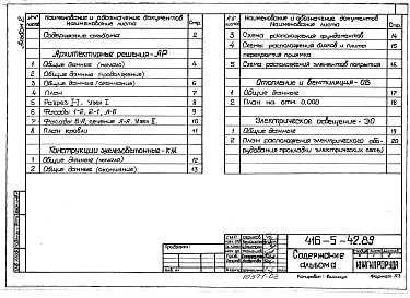 Состав фльбома. Типовой проект 416-5-42.89Альбом 2 Архитектурные решения. Конструкции железобетонные. Отопление и вентиляция. Электрическое освещение. Связь и сигнализация