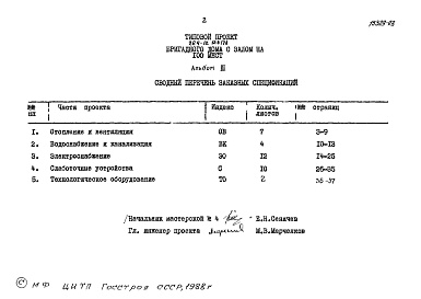 Состав фльбома. Типовой проект 264-12-123/78Альбом 3 Заказные спецификации