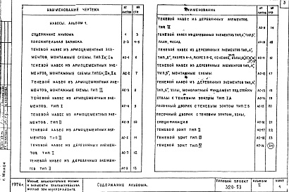 Состав фльбома. Типовой проект 320-53Альбом 1 Навесы 