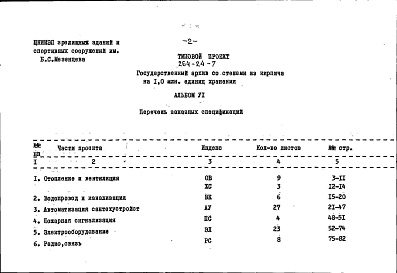 Состав фльбома. Типовой проект 264-24-7Альбом 6 Заказные спецификации