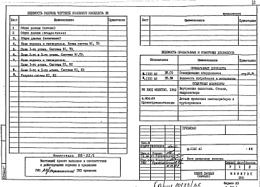 Состав фльбома. Типовой проект И-1131ВК Внутренние водопровод и канализация