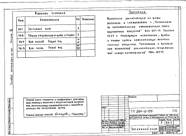 Состав фльбома. Типовой проект 264-12-199Альбом 7 Щиты насосов и поста. Задание заводу изготовителю