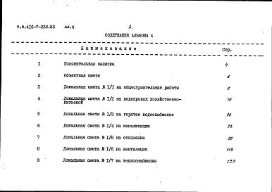 Состав фльбома. Типовой проект 416-7-238.86Альбом 4 Сметы