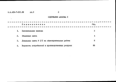 Состав фльбома. Типовой проект 416-7-290.88Альбом 9 Сметы. Книга 1