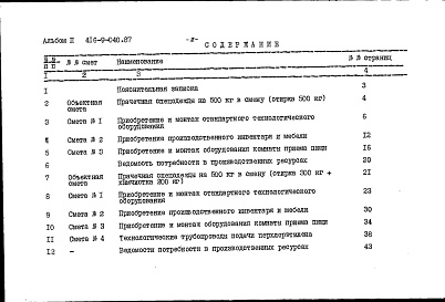 Состав фльбома. Типовой проект 416-9-040.87Альбом 2 Сметы на технологическую часть