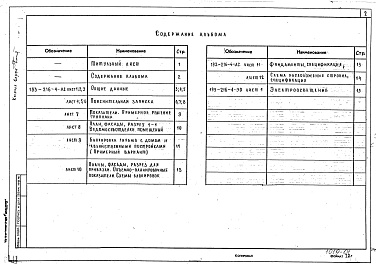 Состав фльбома. Типовой проект 193-216-4Альбом 1 Архитектурно-строительные, электротехнические чертежи