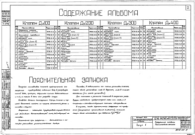 Состав фльбома. Серия ВС-02-29 Клапаны Выпуск 5 Клапан запорный на Ру 2,5 ; Ду 100,200,300,400 мм. Литое исполнение  