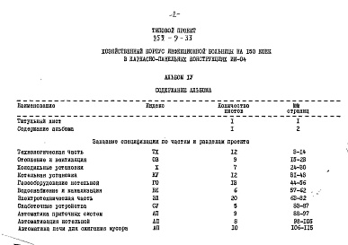 Состав фльбома. Типовой проект 252-9-33Альбом 4 Заказные спецификации