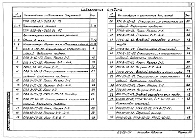 Состав фльбома. Типовой проект 820-1-0109.91Альбом 1 Пояснительная записка.Чертежи.
