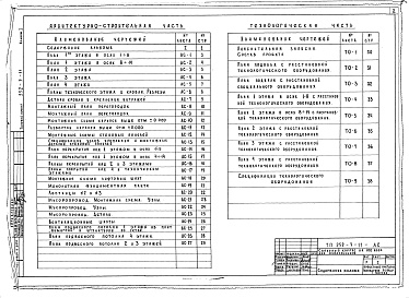 Состав фльбома. Типовой проект 252-3-11Альбом 1 Архитектурно-строительные чертежи надземной части. Технологические чертежи