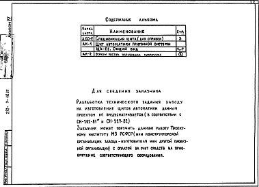 Состав фльбома. Типовой проект 252-3-48.85Альбом 4 Общие виды щитов автоматики