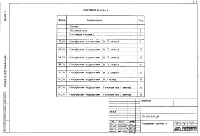 Состав фльбома. Типовой проект 503-1-51.86Альбом 7 Спецификации оборудования     