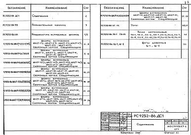 Состав фльбома. Шифр РС9252-86 ВстроенныеАльбом 1 Монтажные чертежи