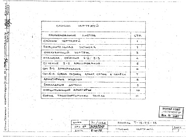 Состав фльбома. Шифр Т-15-7,5-15 ПанельАльбом 1 Рабочие чертежи