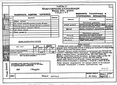 Состав фльбома. Типовой проект 96-027/1.2Альбом 29 Водоснабжение и канализация (вариант системы канализации из пластмассовых труб) Часть -11 Разделы 11-03-10;11-03-11;11-03-12;11-3;11-2