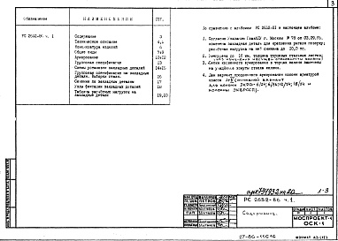 Состав фльбома. Шифр РС 2652-86Альбом 1 Рабочие чертежи 