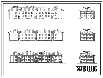 Фасады Типовой проект 114-12-230.90 Двухэтажный 18-квартирный кирпичный жилой дом с 1,2,3-комнатными квартирами