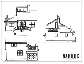 Фасады Типовой проект 189-000-823.13.90 4-комнатный мансардный садовый домик деревянно-каркасной конструкции (для строительства в Белорусской ССР)
