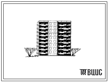 Фасады Типовой проект 92-021с/1.2 Блок-секция 9-этажная 36-квартирная торцовая левая 1Б-2Б-2Б-3Б