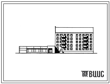 Фасады Типовой проект 114-066с.87 Блок-секция 5-этажная 28-квартирная торцовая со встроенно-пристроенным магазином "Товары для дома" торговой площадью 400 м2 в конструкциях серии 1.020.1-2с