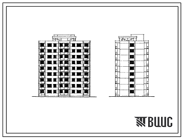 Фасады Типовой проект 111-88-10/74 Девятиэтажный односекционный дом на 45 квартир (однокомнатных 1Б-9, двухкомнатных 2Б-18, трехкомнатных 3Б-18), для строительства во 2В климатическом подрайоне Белорусской ССР
