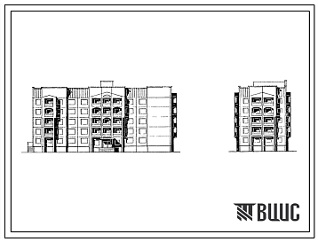 Фасады Типовой проект 90-0294.1.13.89 Блок-секция общежития 5-этажная на 161 место торцевая правая (для строительства в г. Омске и Омской области)