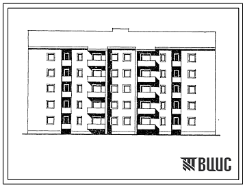 Фасады Типовой проект 114-0100с.86 Блок-секция 5-этажная 2-секционная 40-квартирная рядовая-торцовая 1.1.2.2-1.1.2.2 для малосемейных