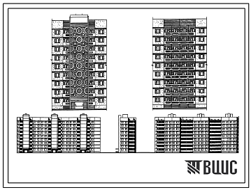 Фасады Типовой проект 152-011/1.2 9-этажная торцевая блок-секция на 36 квартир 2Б-2Б-3Б-4Б (правая)