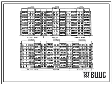 Фасады Типовой проект 144-017.13.87 Блок-секция 9-этажная 36-квартирная торцовая левая 1-2-2-3 /для строительства в УССР/