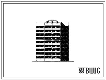 Фасады Типовой проект 83-057п.13.87 Многолучевая блок-секция широтной ориентации рядовая 9-этажная 54-квартирная 1-1-2-2-3-3 для применения в городе Брежневе ТАССР