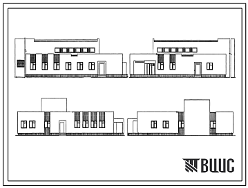 Фасады Типовой проект 254-9-72 Пищеблок для больниц на 500-600 коек. Здание одноэтажное. Стены из кирпича.