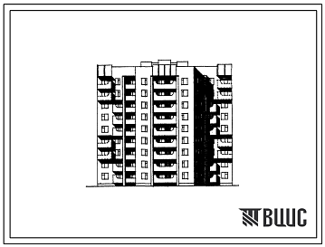Фасады Типовой проект 87-0161.13.89 Блок-секция многолучевая 9-этажная 54-квартирная 1-1-2-2-3-3 /для строительства в УССР/