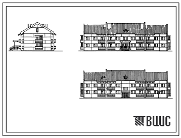 Фасады Типовой проект 161-25-28 Общежитие для рабочих и служащих на 49 мест (с жилыми ячейками на 3 и 4 чел.). Стены из легкобетонных панелей. Общая площадь 666 м2 (ДЛЯ РАБОЧИХ И СЛУЖАЩИХ, Двухэтажные, Трехэтажные, Четырехэтажные)