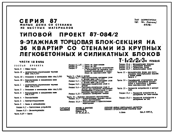 Состав Типовой проект 87-084/2 Девятиэтажная торцовая правая блок-секция на 36 квартир Т-1Б-2Б-2Б-3А