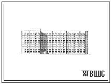 Фасады Типовой проект 164-152-15 Девятиэтажное общежитие на 661 место с блоком обслуживания. Для строительства во 2В климатическом подрайоне Белорусской ССР