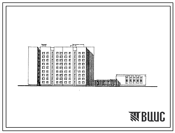 Фасады Типовой проект 164-89-89.84 9-этажное общежитие на 801 место (с жилыми ячейками на 3 и 10 человек) для рабочих и служащих. Для строительства во 2В климатическом подрайоне Белорусской ССР.