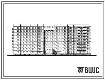 Фасады Типовой проект 163-123-43м.86 Общежитие 9-этажное на 521 человек для рабочих и служащих