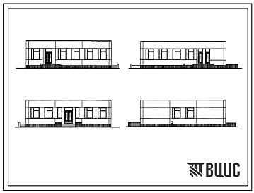 Фасады Типовой проект 252-1-80 Патологоанатомический  корпус детской больницы на 300 коек с поликлиникой на 240 посещений в смену. Здание одноэтажное. Каркас сборный железобетонный серии ИИ-04. Стены из керамзитобетонных панелей.
