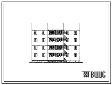Фасады Типовой проект 26-0108.13.87 Блок-секция 4-этажная 8-квартирная рядовая с торцовыми окончаниями 3-4 /для строительства в УССР/