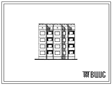 Фасады Типовой проект 94-065/1.2 Блок-секция 4-этажная 12-квартирная рядовая, левая, с торцовыми окончаниями, 1Б-2Б-3Б