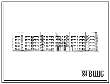 Фасады Типовой проект 164-114-102c.86 Общежитие 5-этажное на 426 человек для рабочих и служащих (серия 114, СТЕНЫ ИЗ КИРПИЧА, Ориентация широтная, Пятиэтажные)