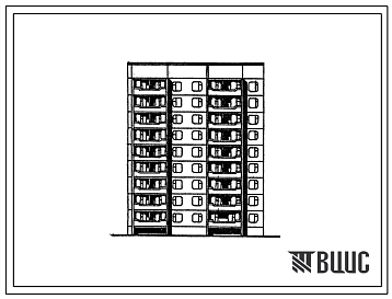 Фасады Типовой проект 135-0342с.13.87 9-этажная блок-секция общежития семейной молодежи торцевая левая на 126 человек для Бурятской АССР