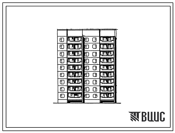 Фасады Типовой проект 135-0343с.13.87 9-этажная блок-секция общежития семейной молодежи торцевая правая на 126 человек для Бурятской АССР