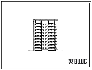 Фасады Типовой проект 135-0134с.85 9-этажная торцевая левая блок-секция на 27 квартир 2Б-3Б-5Б