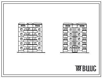 Фасады Типовой проект 135-0164с.87 5-этажная 10-квартирная рядовая с торцовыми окончаниями блок-секция 3-2